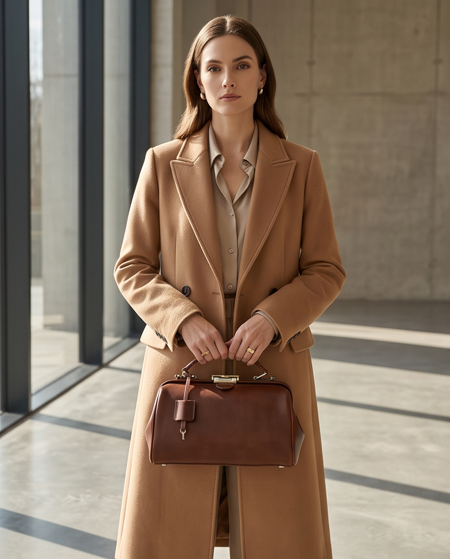 Q-DURARE Vintage Full-Grain Leather Frame Bag for Women – Anti-Theft Lock, Crossbody & Shoulder Bag