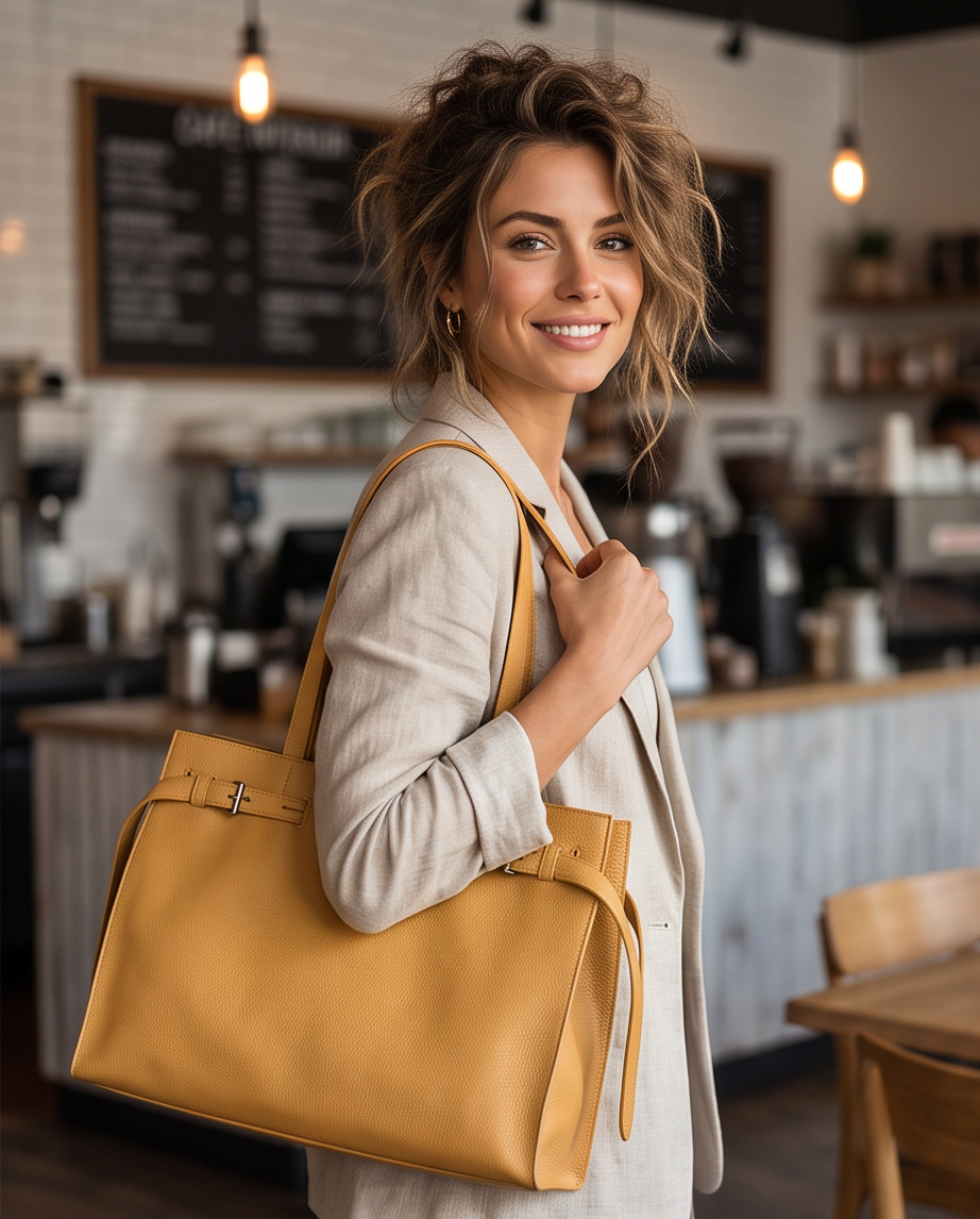 Q-ELEGANZA Full-Grain Leather Tote Bag for Women – Lightweight, Roomy Shoulder & Handbag