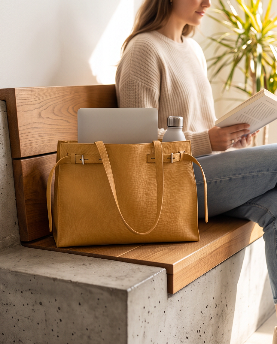 Q-ELEGANZA Full-Grain Leather Tote Bag for Women – Lightweight, Roomy Shoulder & Handbag