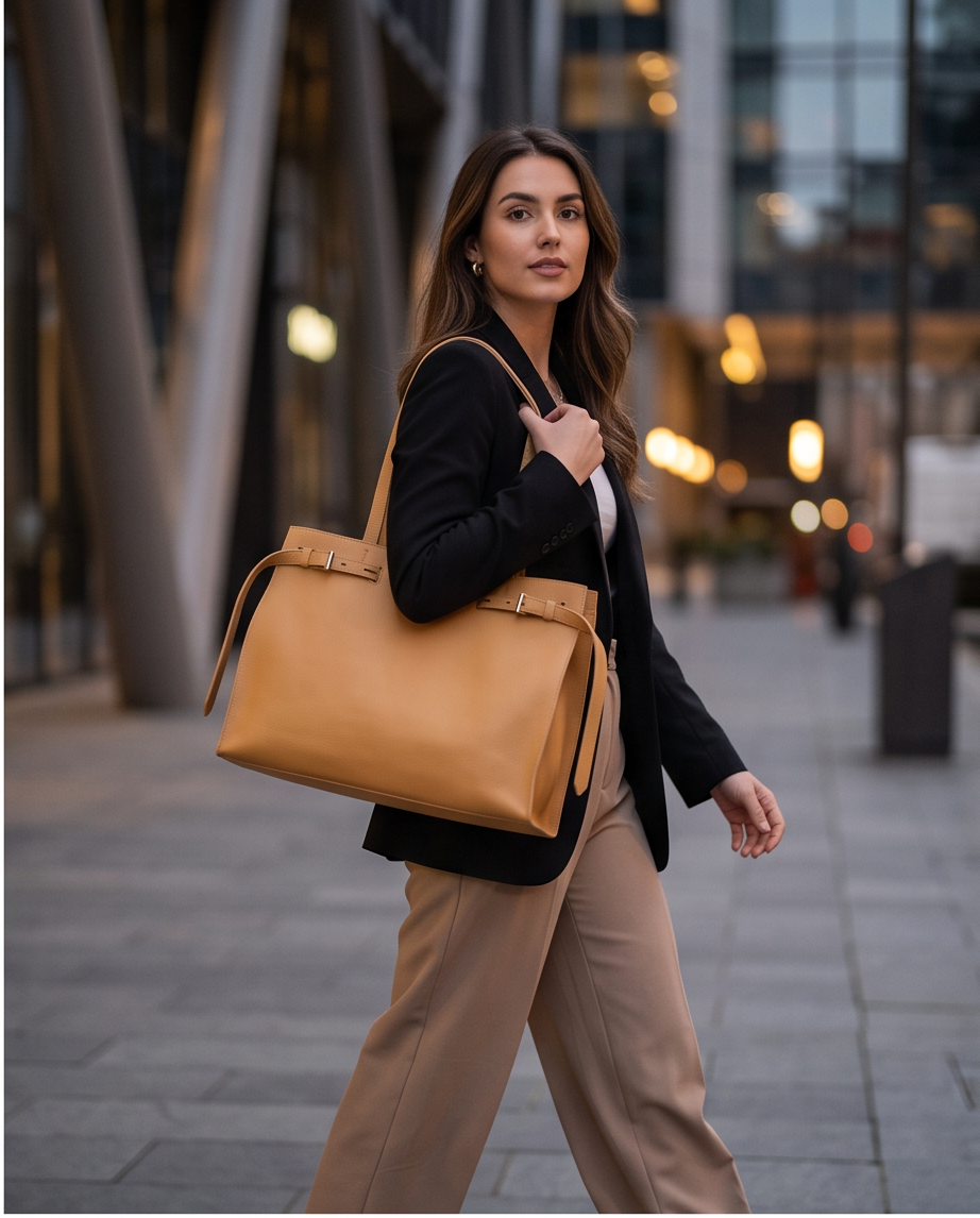 Q-ELEGANZA Full-Grain Leather Tote Bag for Women – Lightweight, Roomy Shoulder & Handbag
