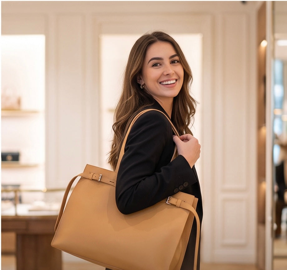 Q-ELEGANZA Full-Grain Leather Tote Bag for Women – Lightweight, Roomy Shoulder & Handbag