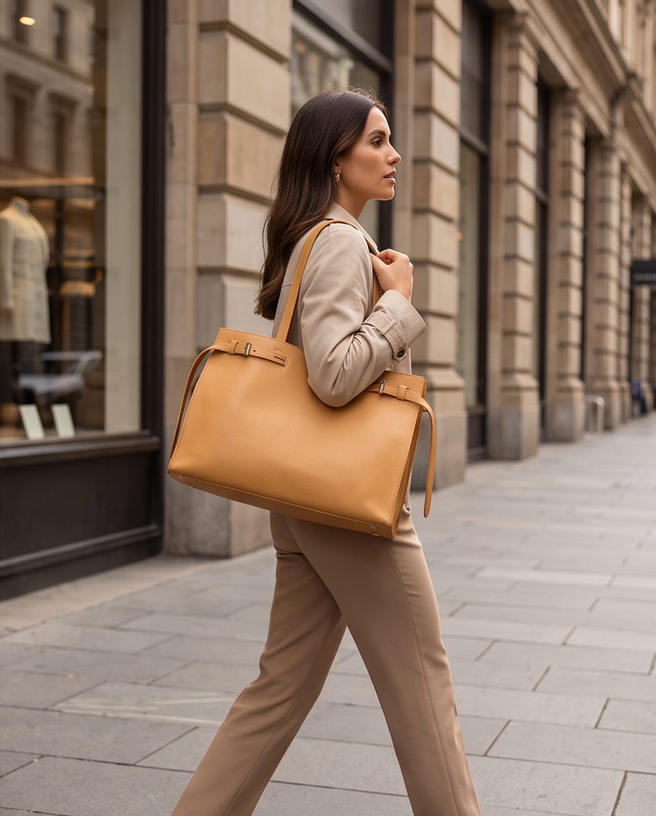 Q-ELEGANZA Full-Grain Leather Tote Bag for Women – Lightweight, Roomy Shoulder & Handbag