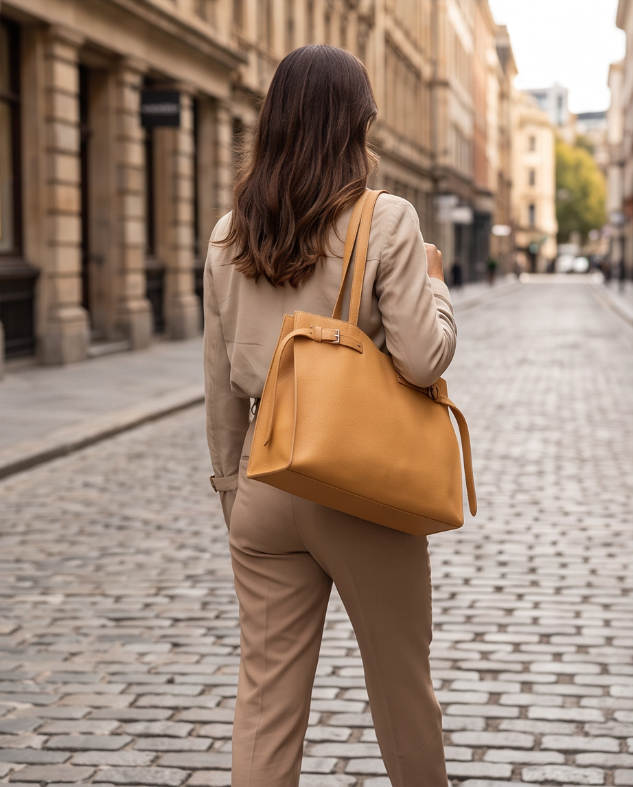 Q-ELEGANZA Full-Grain Leather Tote Bag for Women – Lightweight, Roomy Shoulder & Handbag