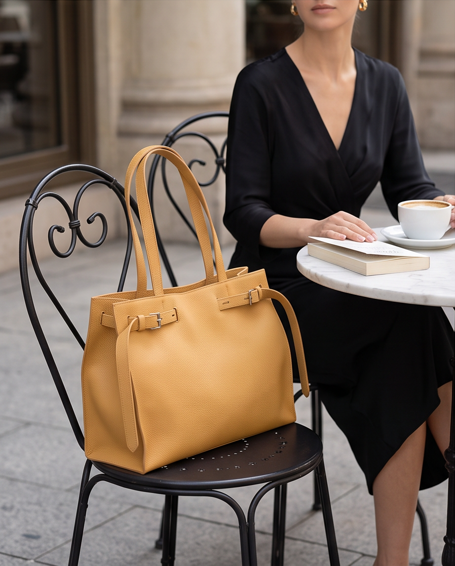 Q-ELEGANZA Full-Grain Leather Tote Bag for Women – Lightweight, Roomy Shoulder & Handbag
