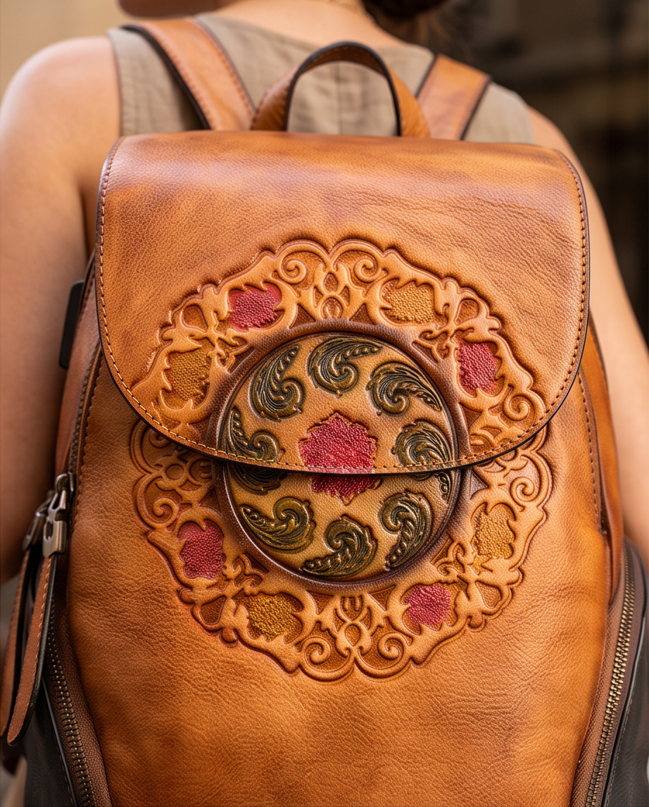 Q-SWEET Retro Genuine Leather Backpack for Women – USB Charging Port, Multi-Pocket