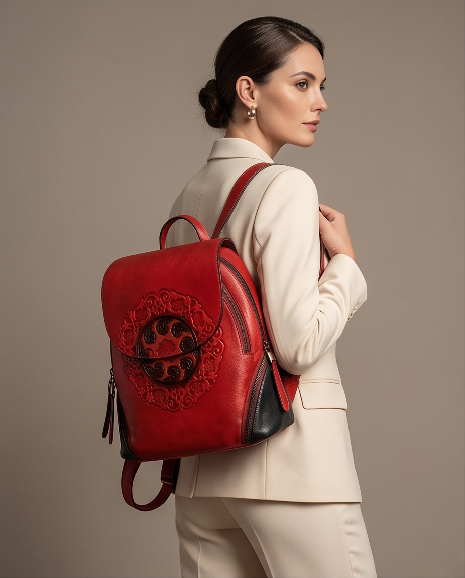 Q-SWEET Retro Genuine Leather Backpack for Women – USB Charging Port, Multi-Pocket