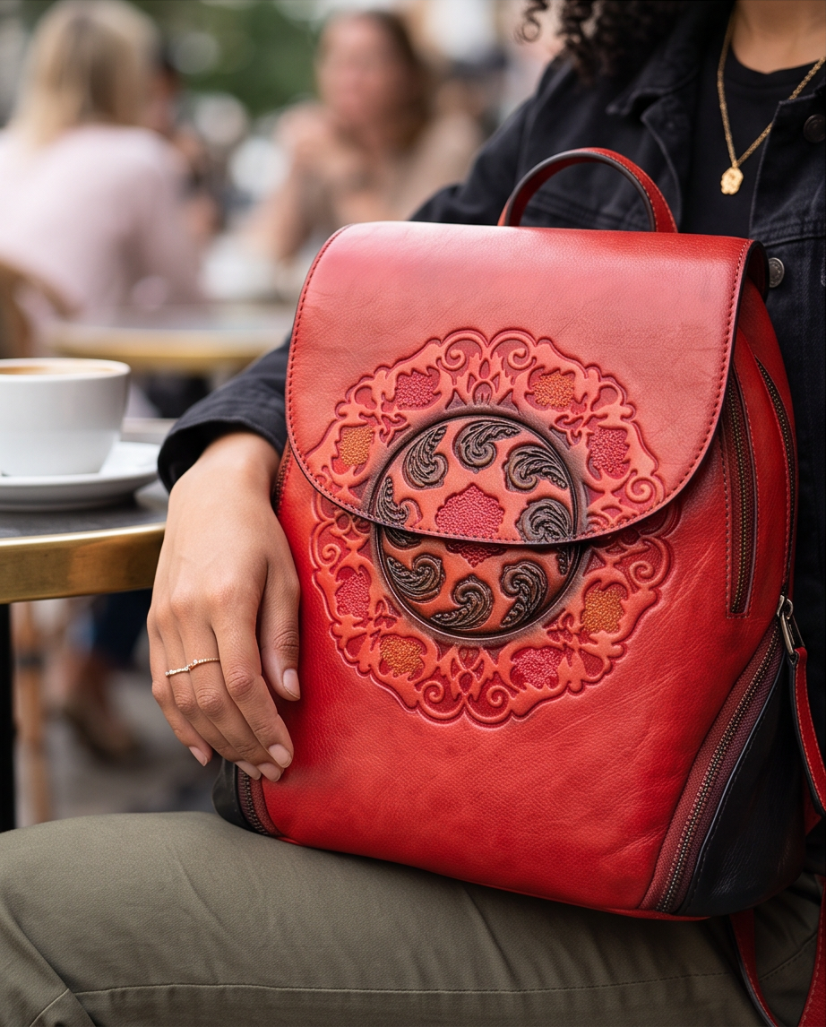 Q-SWEET Retro Genuine Leather Backpack for Women – USB Charging Port, Multi-Pocket