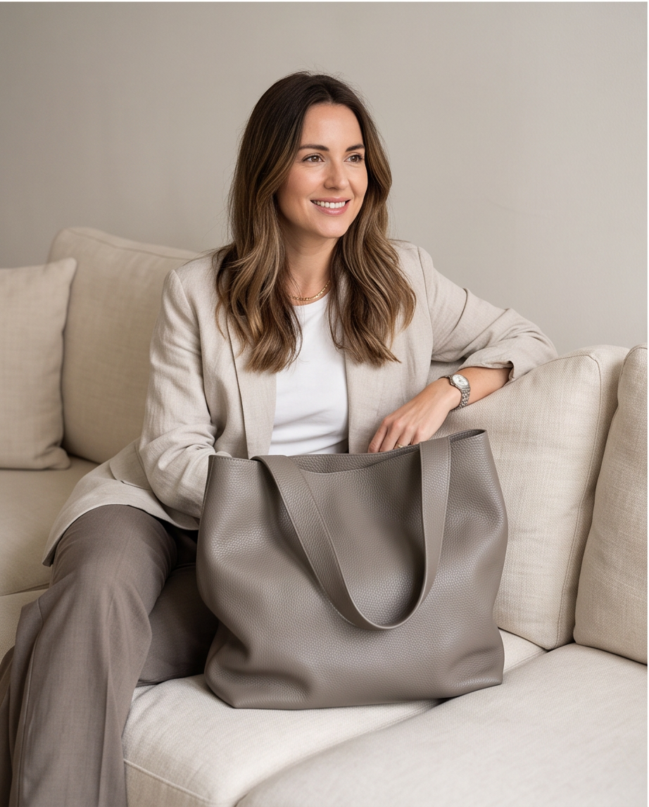 Q-DONNA Full-Grain Leather Bucket Tote Bag for Women – Expandable Shoulder & Messenger