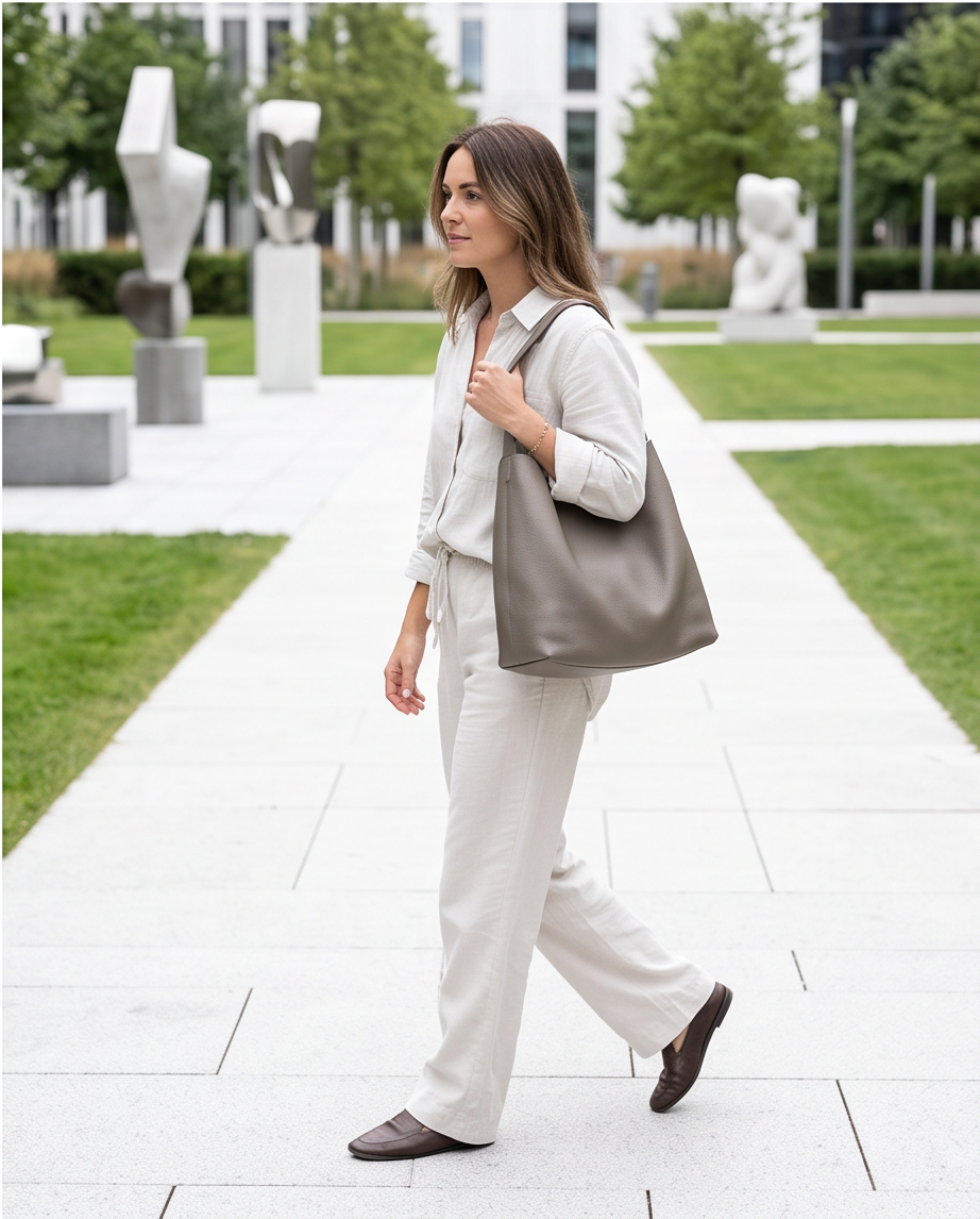 Q-DONNA Full-Grain Leather Bucket Tote Bag for Women – Expandable Shoulder & Messenger