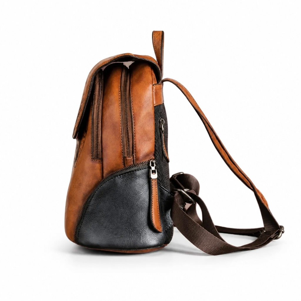 Q-SWEET Retro Genuine Leather Backpack for Women – USB Charging Port, Multi-Pocket