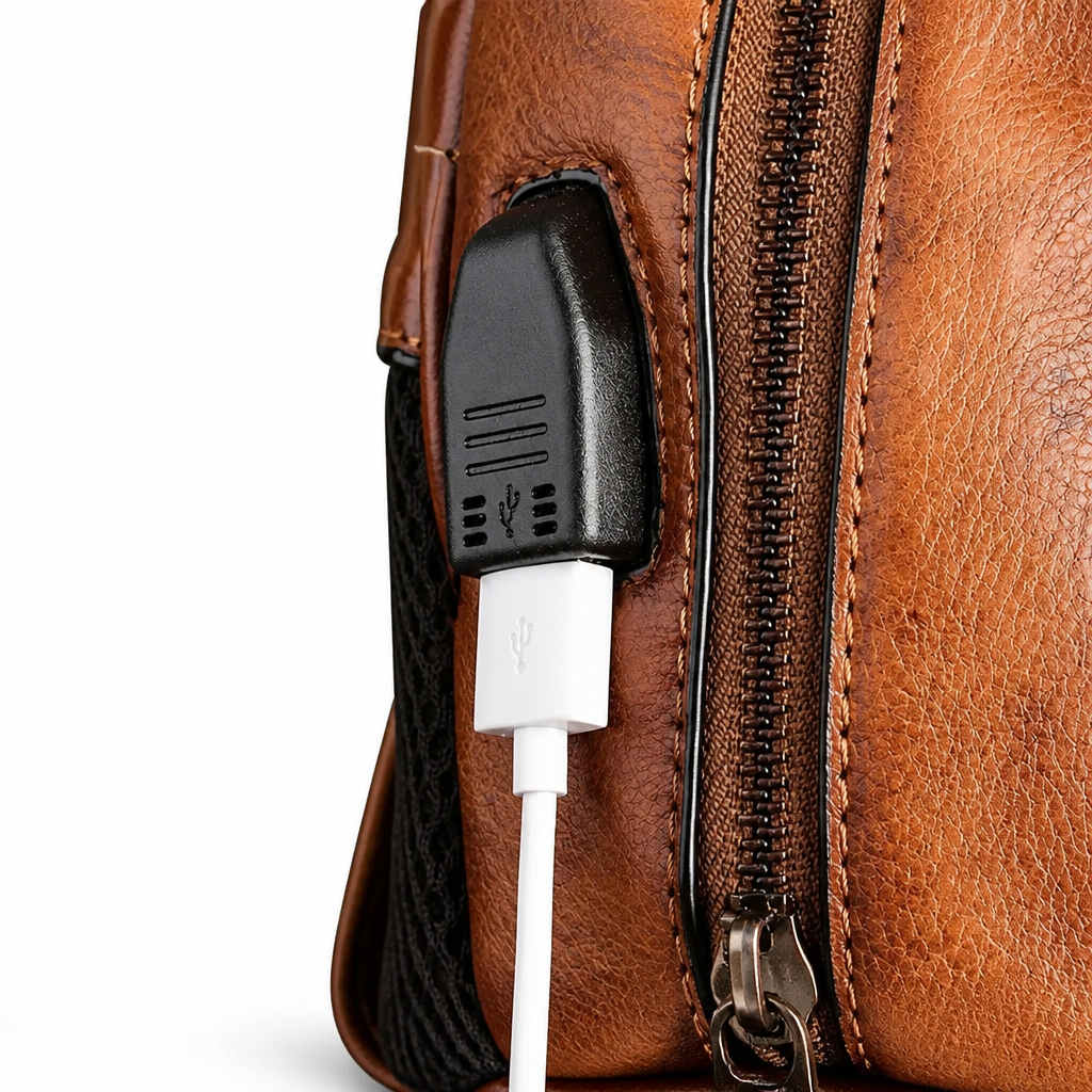Q-SWEET Retro Genuine Leather Backpack for Women – USB Charging Port, Multi-Pocket