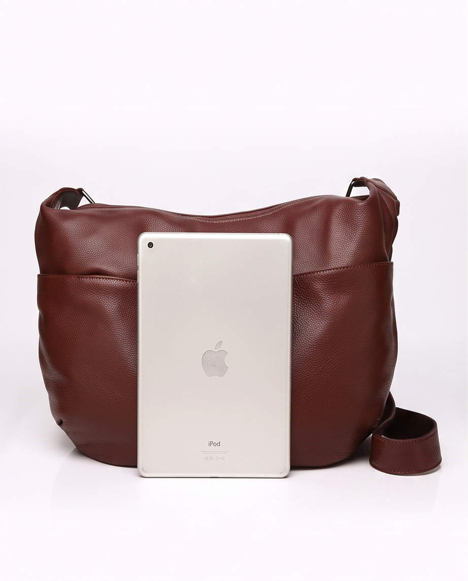 Q-AURELIA Full-Grain Leather Shoulder Bag for Women – Large Crossbody, Zip Entry & 4 Pockets
