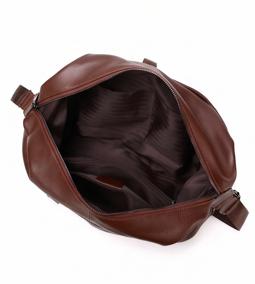 Q-AURELIA Full-Grain Leather Shoulder Bag for Women – Large Crossbody, Zip Entry & 4 Pockets
