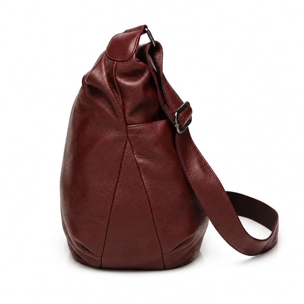 Q-AURELIA Full-Grain Leather Shoulder Bag for Women – Large Crossbody, Zip Entry & 4 Pockets