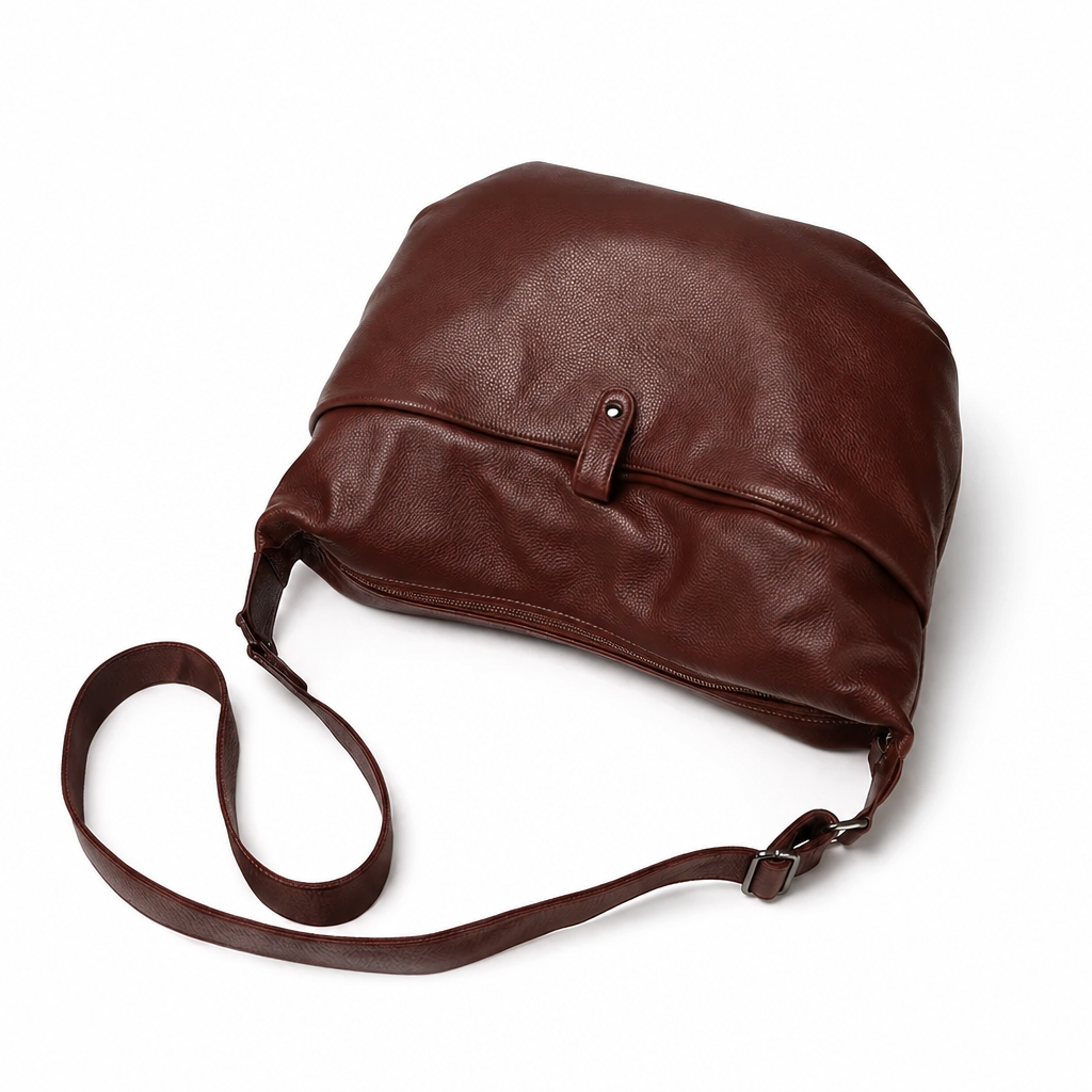 Q-AURELIA Full-Grain Leather Shoulder Bag for Women – Large Crossbody, Zip Entry & 4 Pockets
