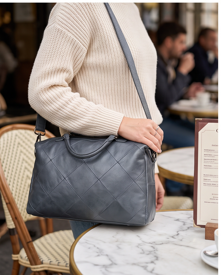 Q-VERA Full-Grain Leather Shoulder Bag for Women – Crossbody, Top Handle & Back Zip Pocket