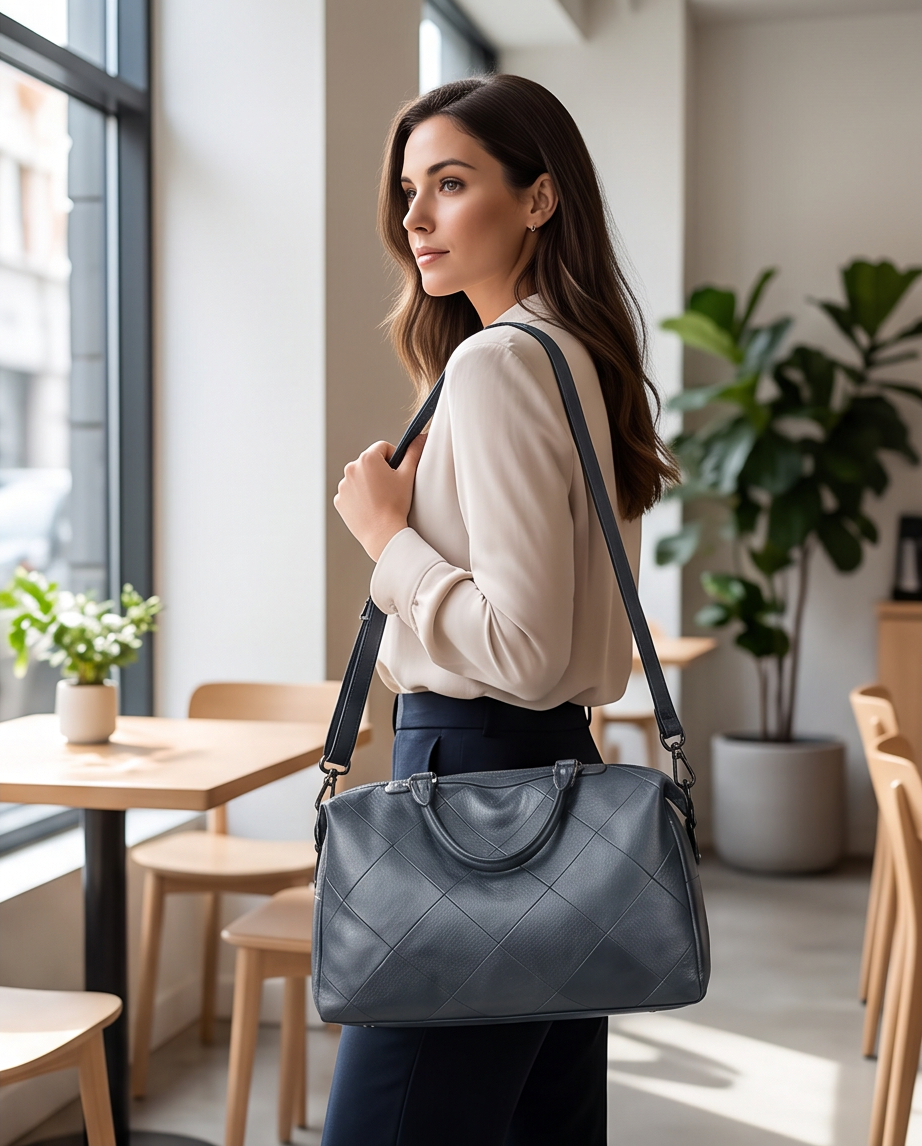 Q-VERA Full-Grain Leather Shoulder Bag for Women – Crossbody, Top Handle & Back Zip Pocket