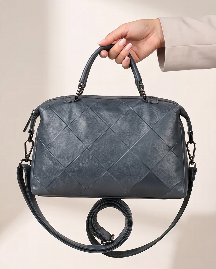 Q-VERA Full-Grain Leather Shoulder Bag for Women – Crossbody, Top Handle & Back Zip Pocket