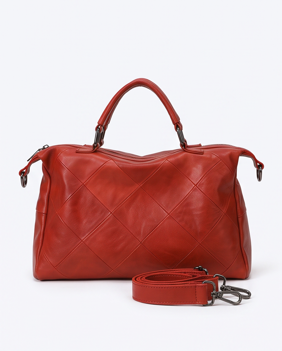 Q-VERA Full-Grain Leather Shoulder Bag for Women – Crossbody, Top Handle & Back Zip Pocket
