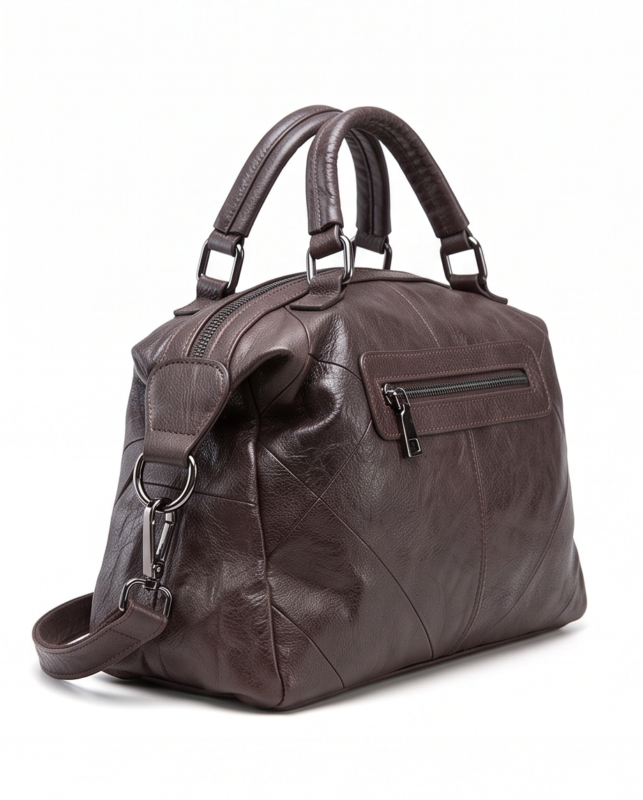 Q-VERA Full-Grain Leather Shoulder Bag for Women – Crossbody, Top Handle & Back Zip Pocket