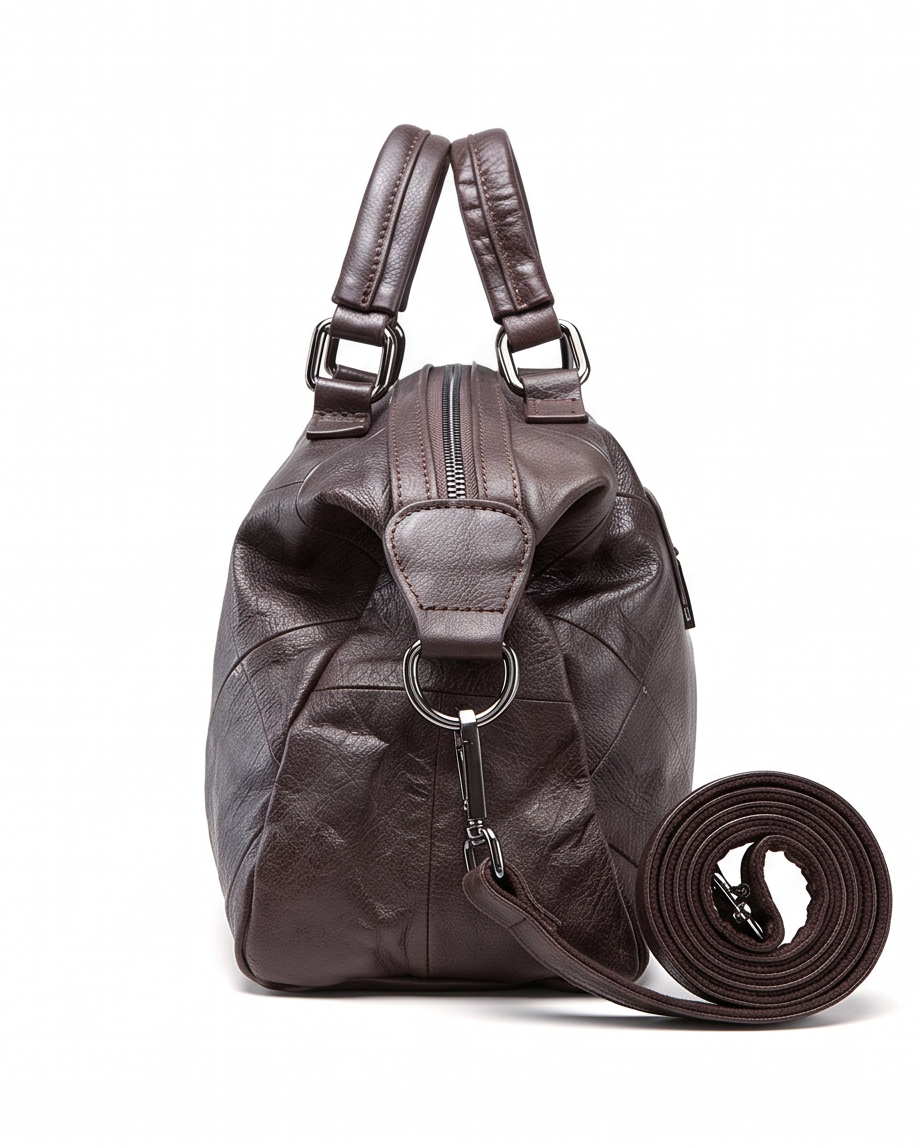Q-VERA Full-Grain Leather Shoulder Bag for Women – Crossbody, Top Handle & Back Zip Pocket
