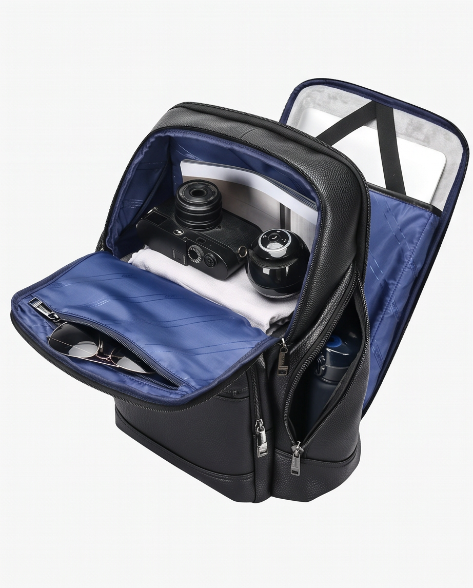 Q-AVENTURO Luxury Genuine Leather Business Backpack – 15.6" Laptop, Waterproof & Ergonomic