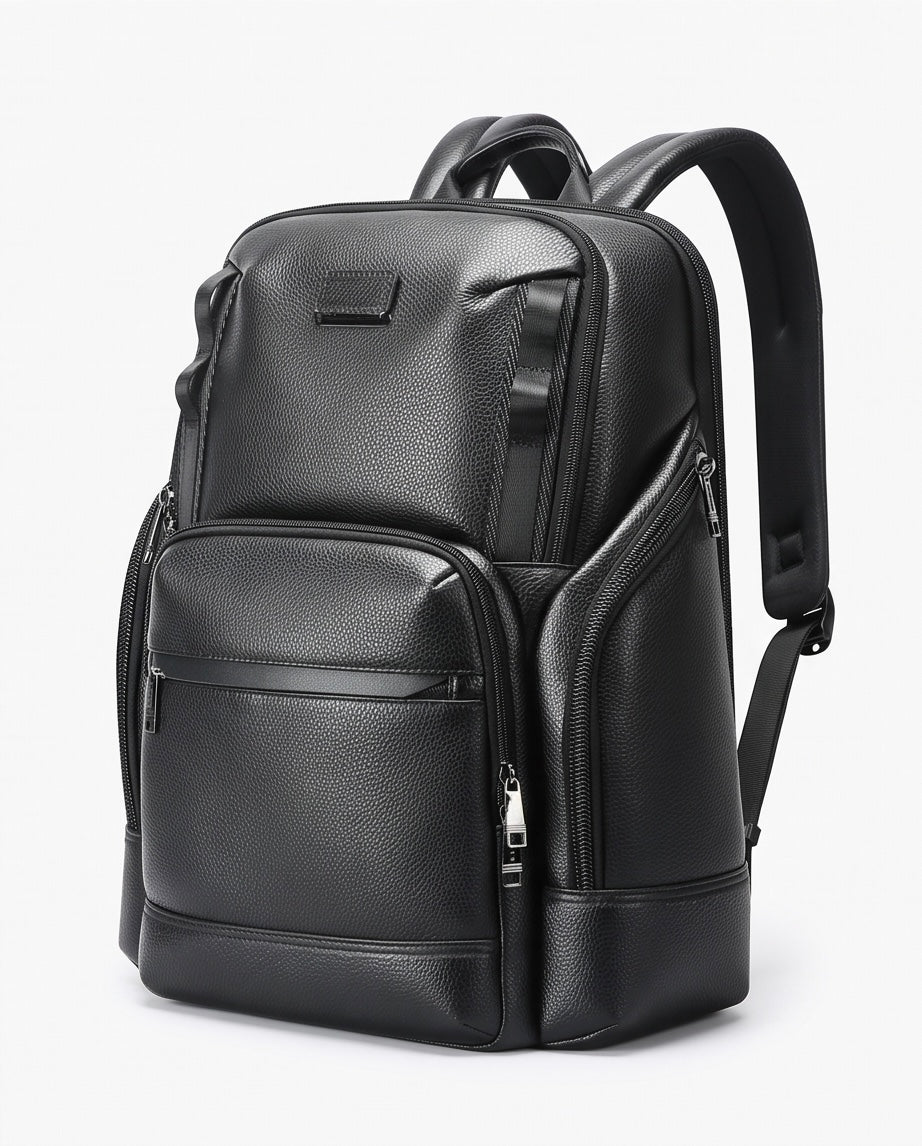 Q-AVENTURO Luxury Genuine Leather Business Backpack – 15.6" Laptop, Waterproof & Ergonomic