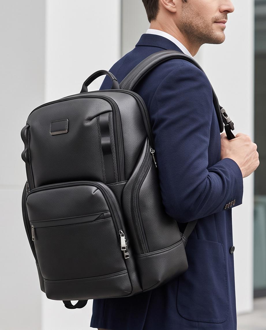 Q-AVENTURO Luxury Genuine Leather Business Backpack – 15.6" Laptop, Waterproof & Ergonomic