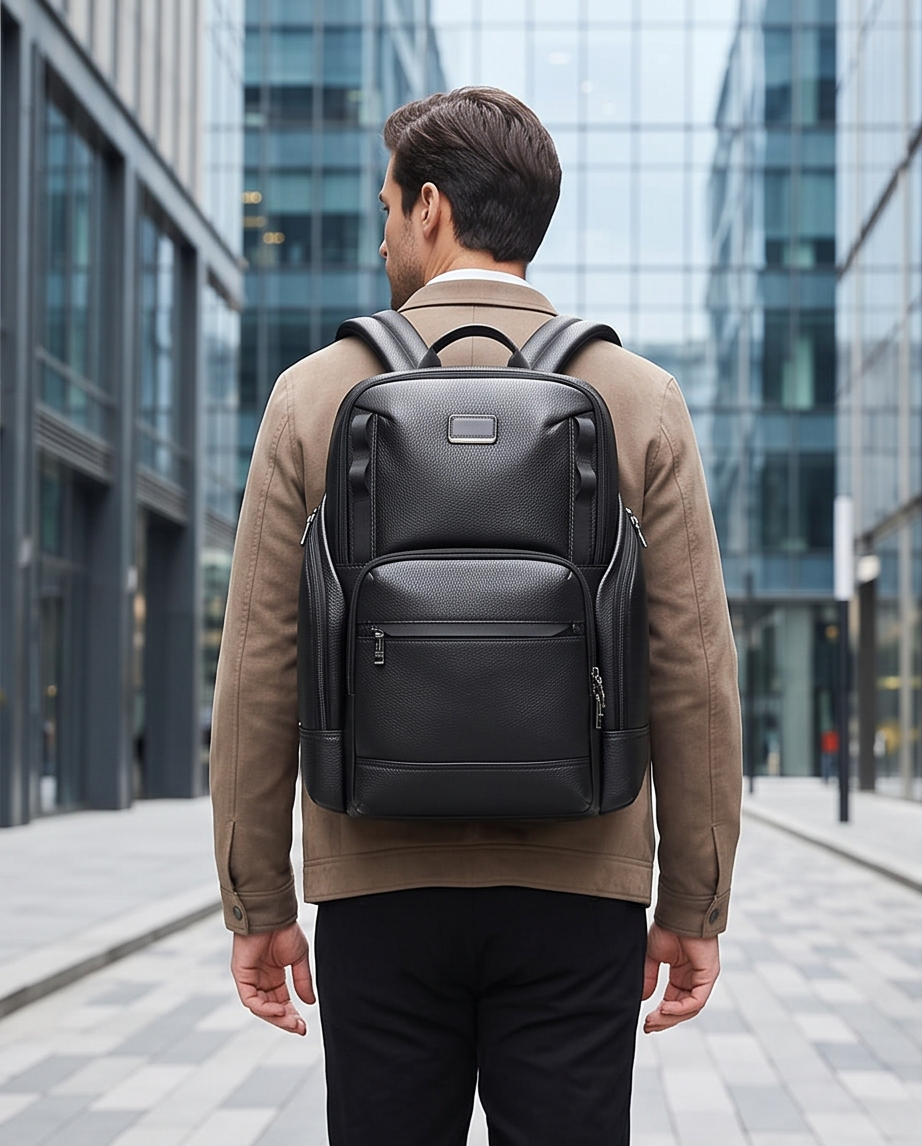 Q-AVENTURO Luxury Genuine Leather Business Backpack – 15.6" Laptop, Waterproof & Ergonomic