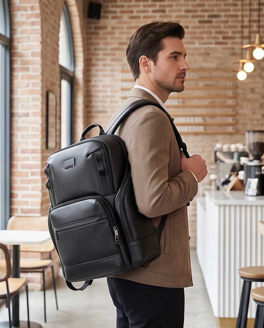 Q-AVENTURO Luxury Genuine Leather Business Backpack – 15.6" Laptop, Waterproof & Ergonomic