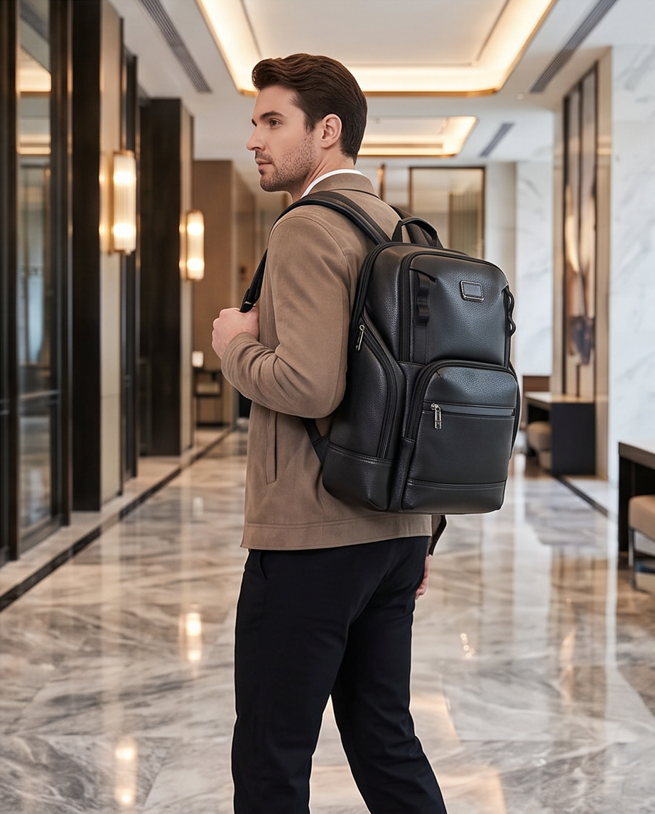 Q-AVENTURO Luxury Genuine Leather Business Backpack – 15.6" Laptop, Waterproof & Ergonomic