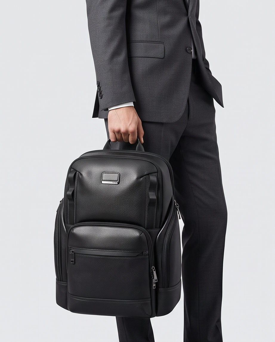 Q-AVENTURO Luxury Genuine Leather Business Backpack – 15.6" Laptop, Waterproof & Ergonomic