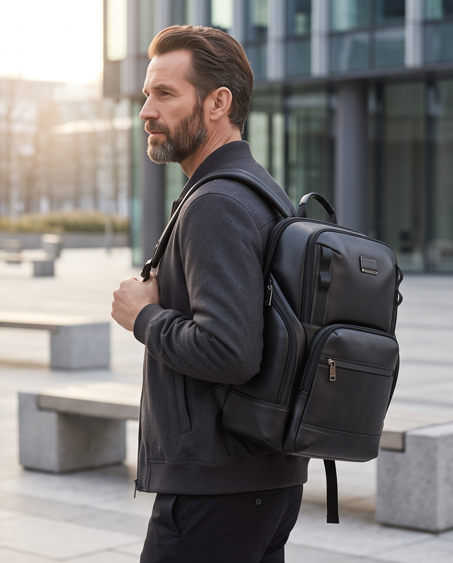 Q-AVENTURO Luxury Genuine Leather Business Backpack – 15.6" Laptop, Waterproof & Ergonomic