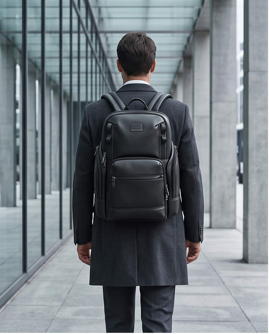 Q-AVENTURO Luxury Genuine Leather Business Backpack – 15.6" Laptop, Waterproof & Ergonomic