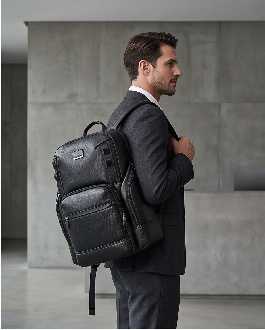 Q-AVENTURO Luxury Genuine Leather Business Backpack – 15.6" Laptop, Waterproof & Ergonomic