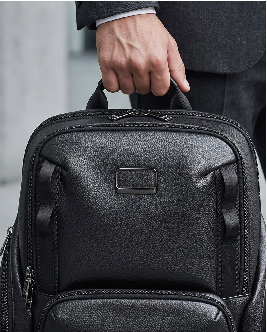 Q-AVENTURO Luxury Genuine Leather Business Backpack – 15.6" Laptop, Waterproof & Ergonomic
