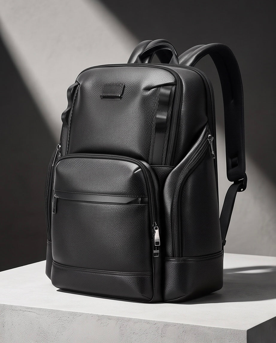 Q-AVENTURO Luxury Genuine Leather Business Backpack – 15.6" Laptop, Waterproof & Ergonomic