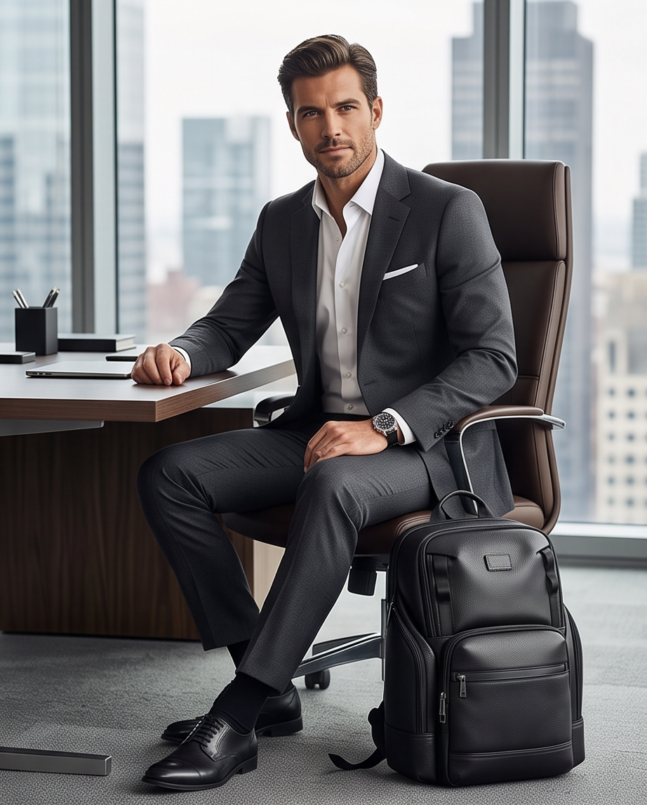 Q-AVENTURO Luxury Genuine Leather Business Backpack – 15.6" Laptop, Waterproof & Ergonomic