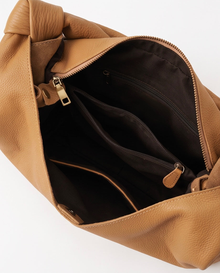 Q-LUCENTE Full-Grain Leather Tote Bag for Women – Magnetic Closure, Detachable Pouch & Roomy
