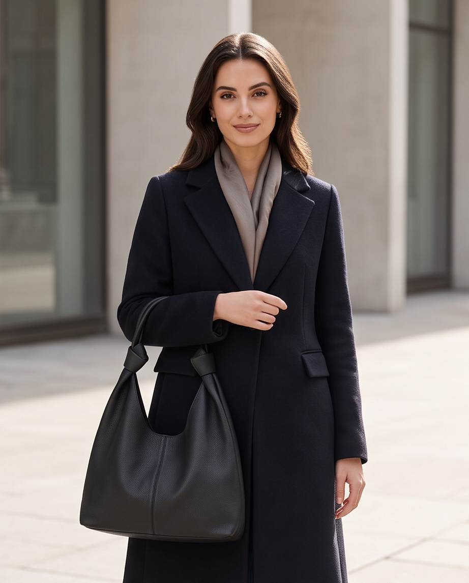Q-LUCENTE Full-Grain Leather Tote Bag for Women – Magnetic Closure, Detachable Pouch & Roomy