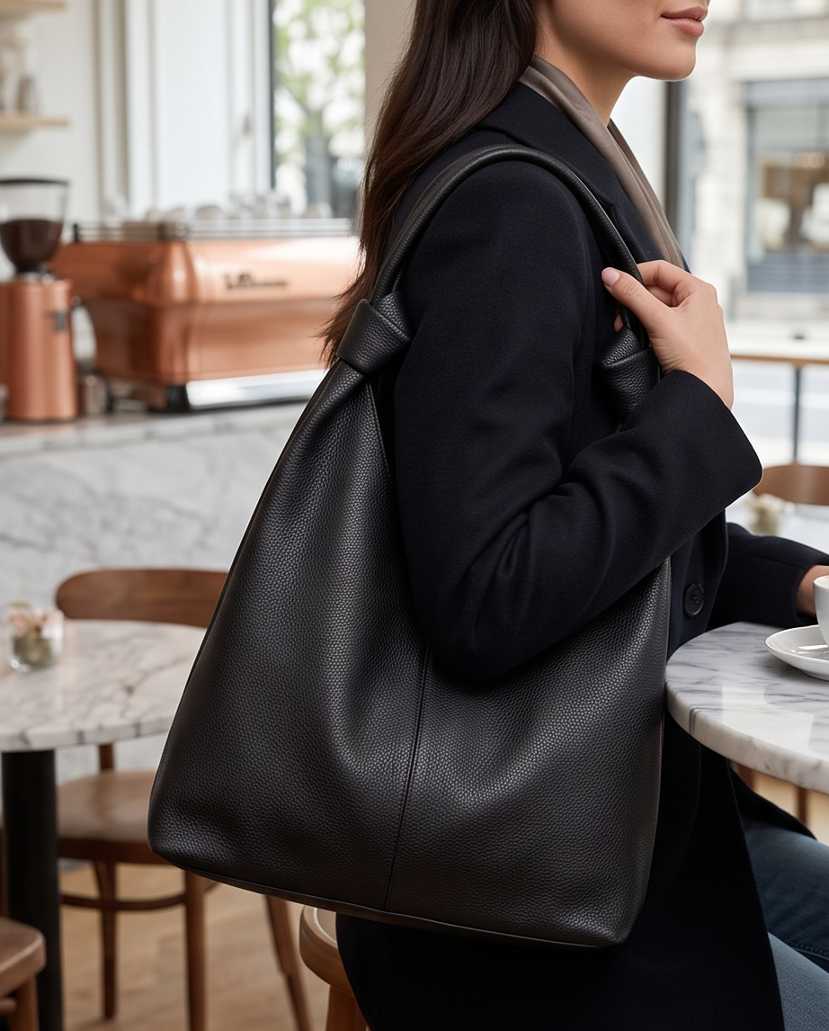 Q-LUCENTE Full-Grain Leather Tote Bag for Women – Magnetic Closure, Detachable Pouch & Roomy