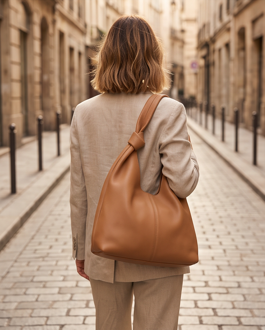Q-LUCENTE Full-Grain Leather Tote Bag for Women – Magnetic Closure, Detachable Pouch & Roomy