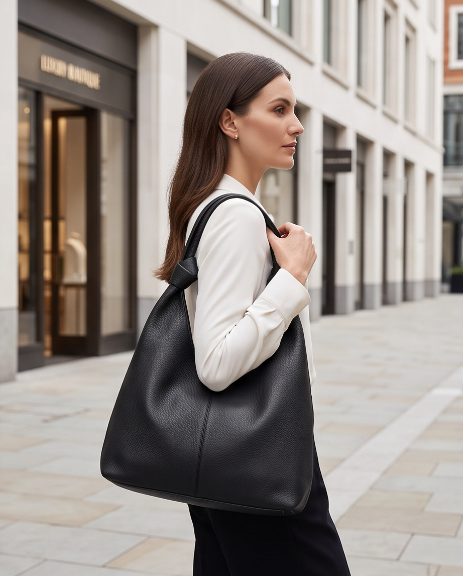 Q-LUCENTE Full-Grain Leather Tote Bag for Women – Magnetic Closure, Detachable Pouch & Roomy