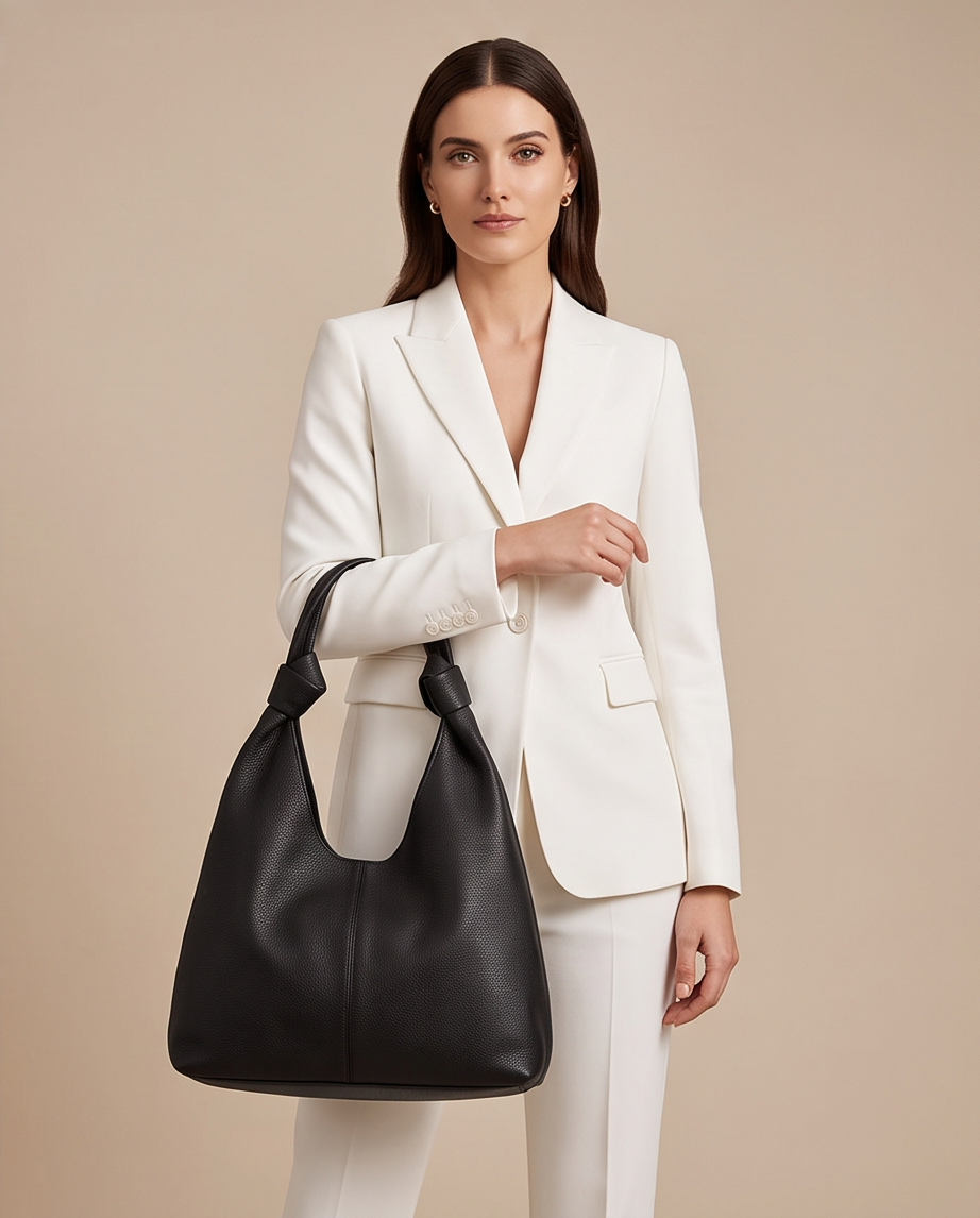 Q-LUCENTE Full-Grain Leather Tote Bag for Women – Magnetic Closure, Detachable Pouch & Roomy
