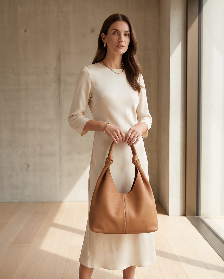 Q-LUCENTE Full-Grain Leather Tote Bag for Women – Magnetic Closure, Detachable Pouch & Roomy