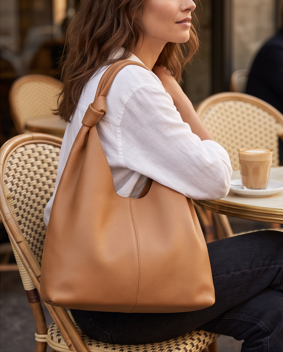 Q-LUCENTE Full-Grain Leather Tote Bag for Women – Magnetic Closure, Detachable Pouch & Roomy