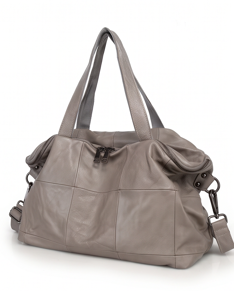 Q-VIVACE Full-Grain Leather Shoulder Duffel Bag for Women – Large Capacity Crossbody & Travel