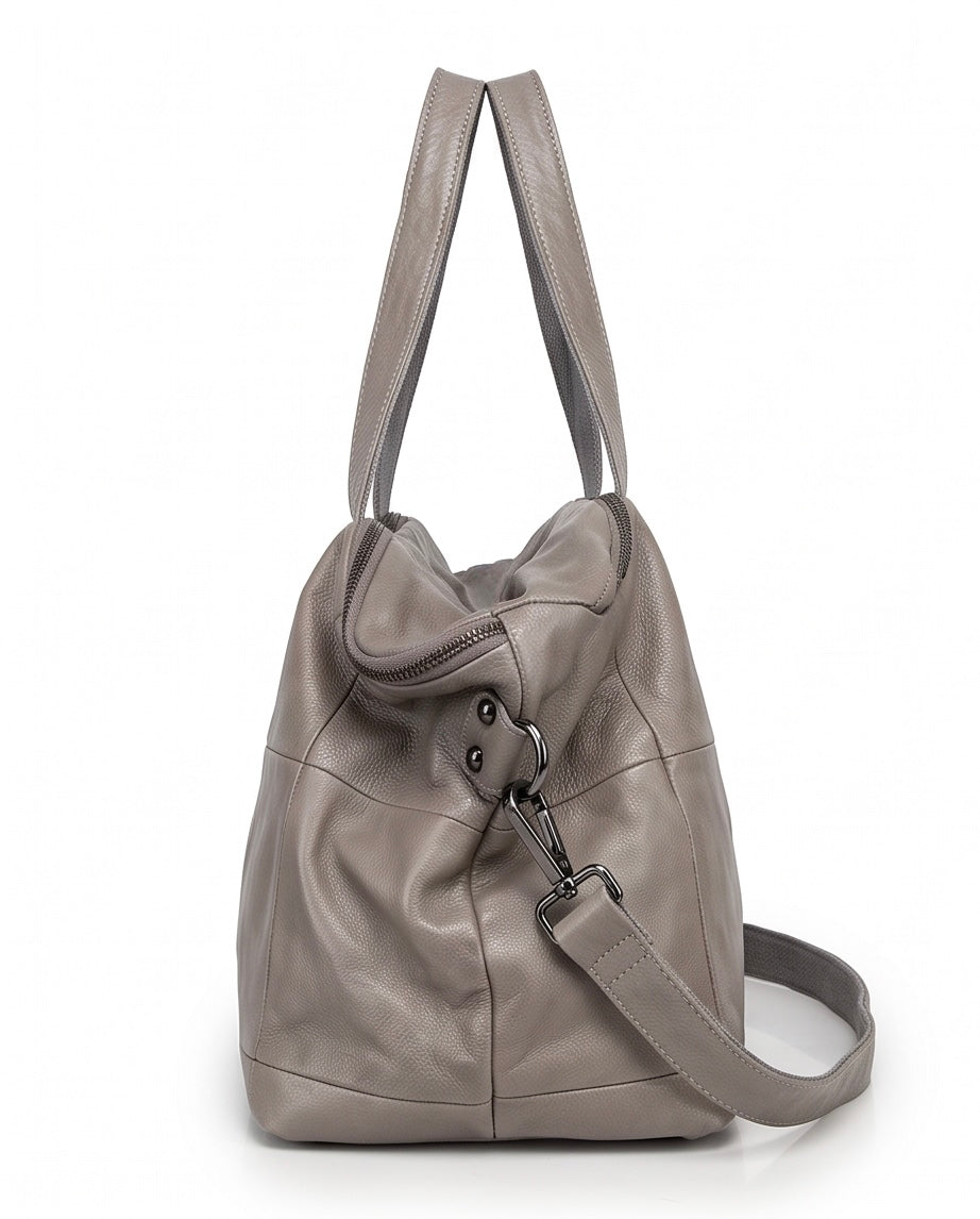 Q-VIVACE Full-Grain Leather Shoulder Duffel Bag for Women – Large Capacity Crossbody & Travel