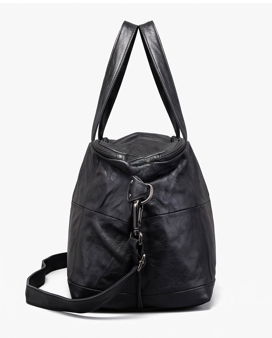 Q-VIVACE Full-Grain Leather Shoulder Duffel Bag for Women – Large Capacity Crossbody & Travel