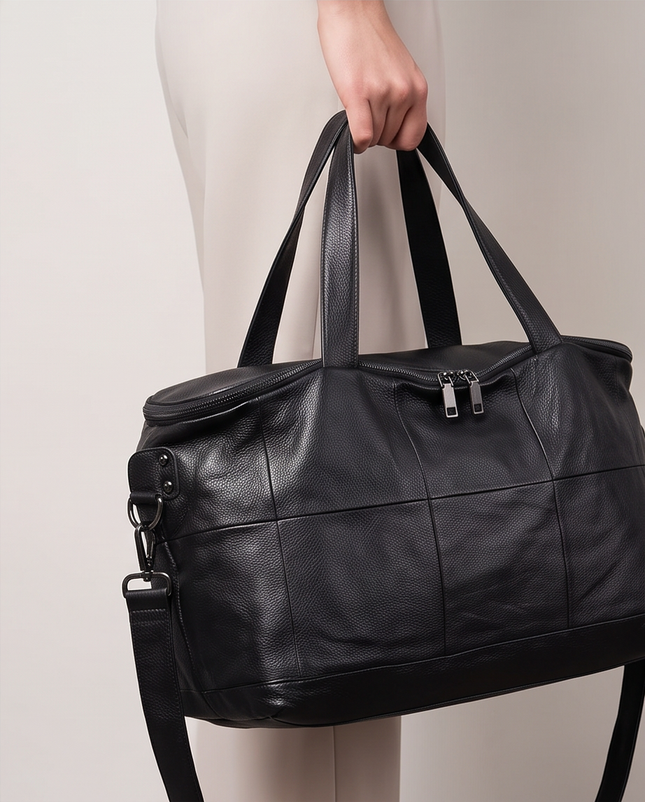 Q-VIVACE Full-Grain Leather Shoulder Duffel Bag for Women – Large Capacity Crossbody & Travel
